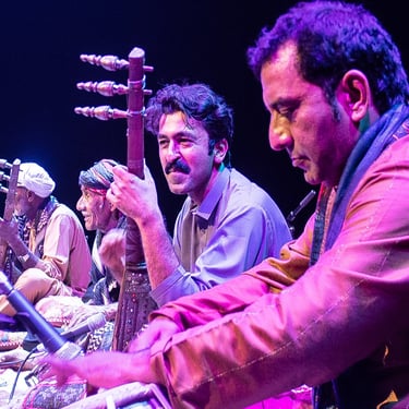 Dani Khan performing tabla with classical musicians